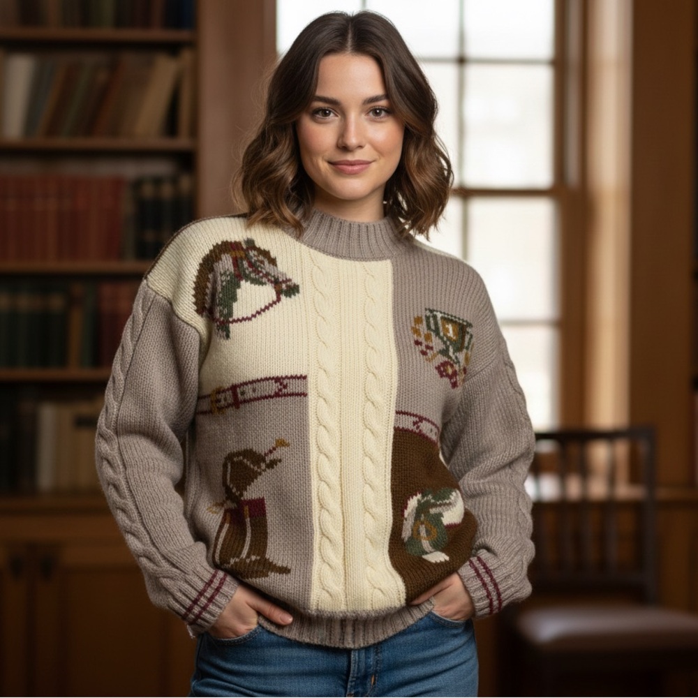 Vintage Sportique‎ Sporthorse Wool Equestrian Sweater Medium